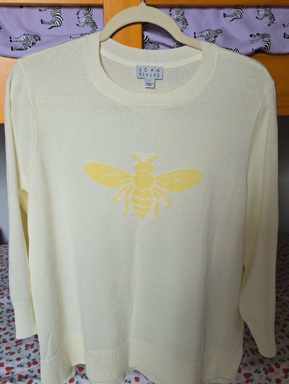 Joan Rivers Cream Sweater with Yellow Bee Motif